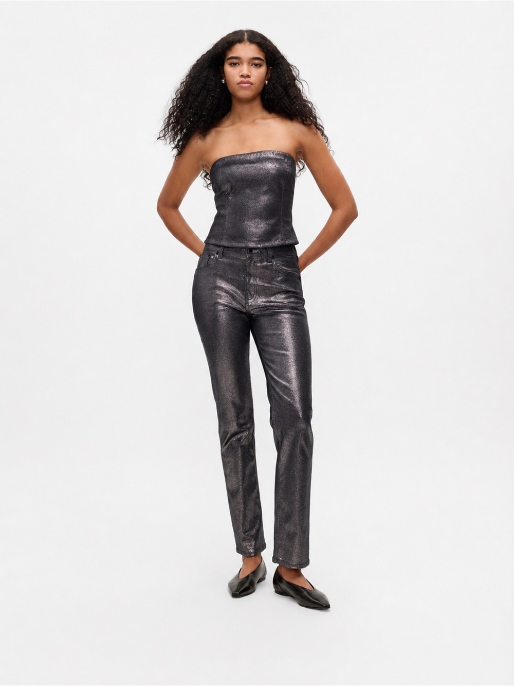 NWT GAP Denim Metallic Silver Baby Boot Jeans Shiny Y2K Disco 📐16/33R